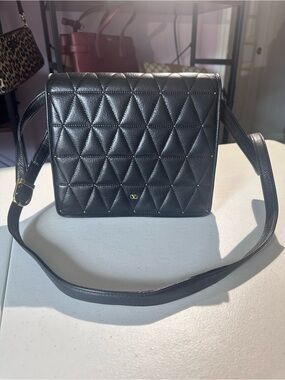 Valentino Garavani Black Quilted Leather Crossbody Bag with Gold Accent